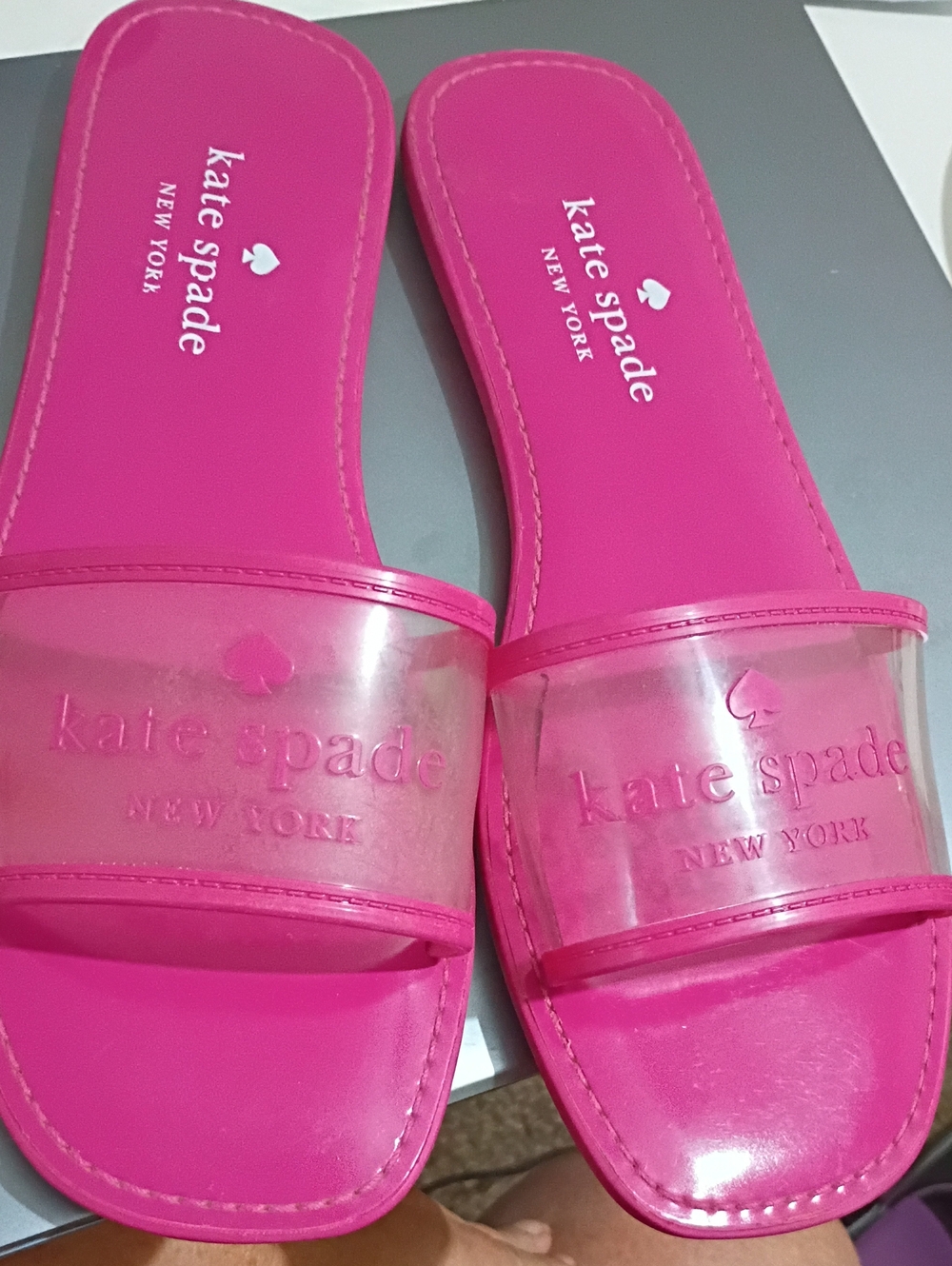 kate spade Hot Pink Clear Strap Slide Sandals